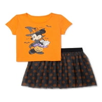 Disney Minnie Mouse Kız Cadılar Bayramı Grafik Üst ve Tutu Etek Kıyafet Seti, 2 Parça, Boyutları 4-16