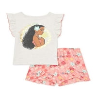 Moana Bebek Yürüyor Kız Çarpıntı Kollu T-shirt ve Şort, Kıyafet Seti