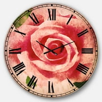 Designart 'Yapraklı Büyük Pembe Gül Çiçeği' Geleneksel duvar saati