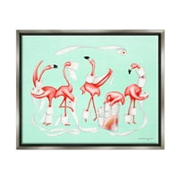 Stupell Industries Aptal Flamingolar Tuvalet Kağıdı Ruloları Banyo İllüstrasyon Grafik Sanat Parlaklık Gri Yüzen