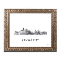 Marka Güzel Sanatlar 'Kansas City Missouri Skyline WB-BW' Marlene Watson'dan Tuval Sanatı, Altın Süslü Çerçeve