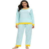 Benzersiz pazarlık kadın yuvarlak boyun yumuşak Loungewear pantolon pijama pijama setleri