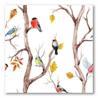 Küçük Kuşlar ve Sonbahar Ağaçları Boyama Tuval Sanat Baskı