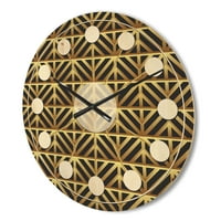 Designart 'Metalik Altın Lüks Geometriler XII XIV' Yüzyıl Ortası Modern Ahşap Duvar Saati