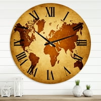 Designart 'Antik Dünya Haritası Vı' Vintage Duvar Saati