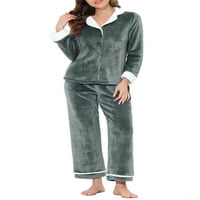 Benzersiz Pazarlık kadın Salonu Uzun Kollu Düğme Aşağı Pazen Pijama Pijama Setleri