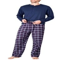 Erkek Pijama Takımı Pazen Pijama Erkekler İçin PJ Seti Ekose Pijama Pantolon ve Uzun Kollu Henley T-Shirt Denizci