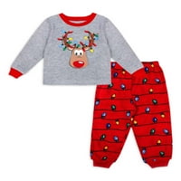 Jolly Jammies Eşleşen Aile Noel Pijama Toddler Unise Ren Geyiği Pijama Takımı, 2 Parça
