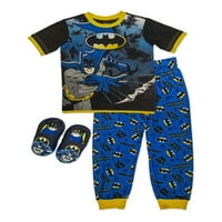 Batman Erkek Çocuk Terlikli Pijama Pantolon Takımı, 4-12 Beden