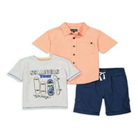 Serbest Stil Yürümeye Başlayan Çocuklar Düğmeli Gömlekler, Tişörtler ve Şortlar, 3 Parçalı Kıyafet Seti