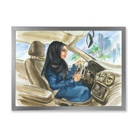 Designart 'Arabistanlı Kadın Araba Kullanıyor I' Modern Çerçeveli Sanat Baskısı