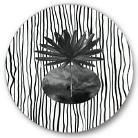 Designart 'Tropikal Yaprağın Altında Siyah Beyaz Çizgili I' Modern Daire Metal Duvar Sanatı - 23'lü Disk