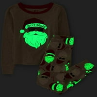 Çocuk Yeri Çocuklar Tatil Glow Koyu Santa Uzun Kollu Üst koşucu pantolonu 2 Parça Uyku Pijama Seti, boyutları 4-16