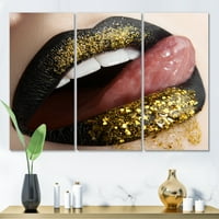 Designart ' kadın dudaklar siyah ruj ve altın payetler ' Modern tuval duvar sanatı baskı