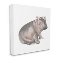 Stupell Industries Çiçek Taç Bebek Hippo Yumuşak Hayvan İllüstrasyon Tuval Duvar Sanatı, 40, Tasarım Daphne Polselli
