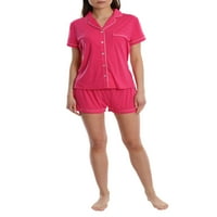 Blıs kadın Kısa Kollu Düğme Aşağı Pijama Jammies Uyku Gömlek ve Şort PJ Seti