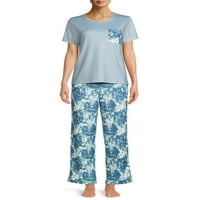 İlk Görüşte Aşk Gençlerin Baskılı Cepli Tişört ve Geniş Paçalı Pantolon Pijama Takımı, 2 Parça