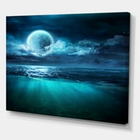 Romantik Ay ve Bulutlar Üzerinde Derin Mavi Deniz II Boyama Tuval Sanat Baskı