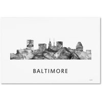 Ticari Marka Güzel Sanatlar 'Baltimore Maryland Skyline WB-BW' Marlene Watson'dan Tuval Sanatı