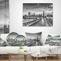 Designart Güzel Siyah Beyaz Londra Manzarası - Şehir Manzarası Kırlent - 16x16